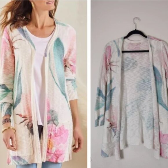 NWT Soft Surroundings Petite Mari Cardigan Ecru Blooms  Size Petite XS - Picture 1 of 5